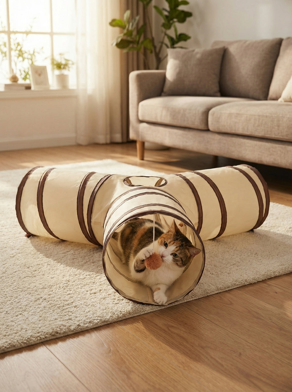 Foldable Cat Play Tunnel – Long T/Y Shape Interactive Indoor Toy
