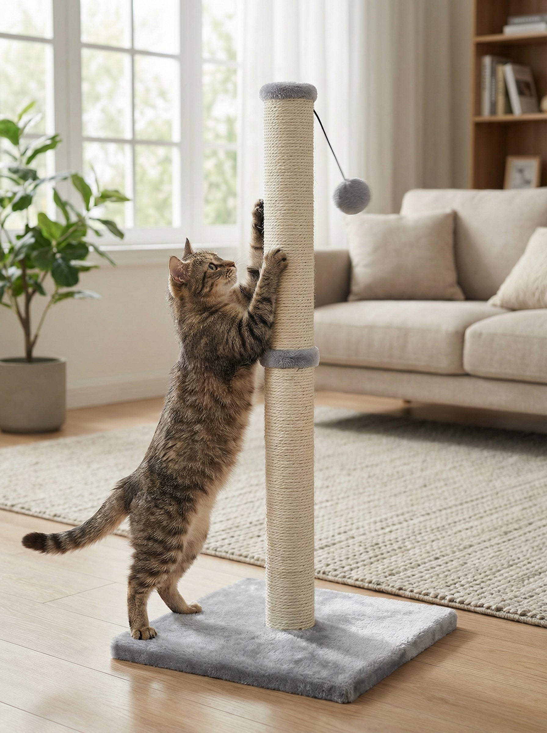 Cat Scratching Post with Sisal Rope & Soft Plush – Stable Vertical Scratcher