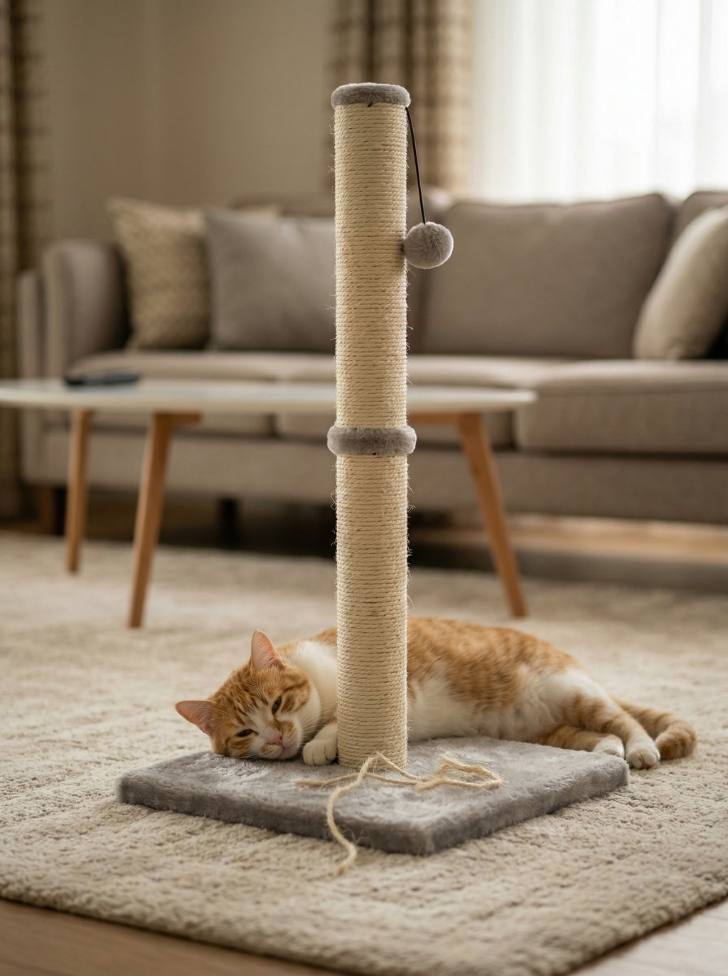 Cat Scratching Post with Sisal Rope & Soft Plush – Stable Vertical Scratcher