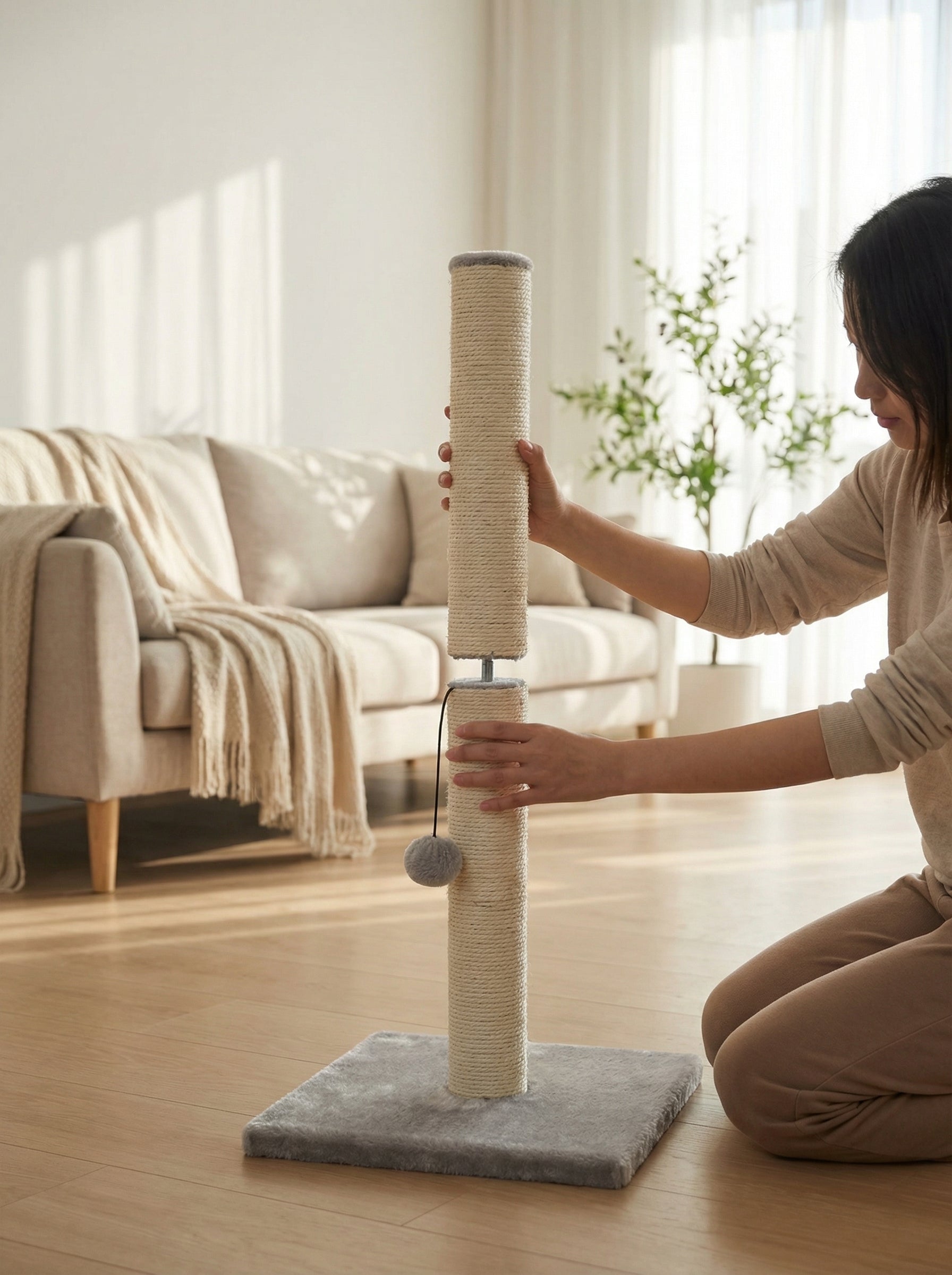 Cat Scratching Post with Sisal Rope & Soft Plush – Stable Vertical Scratcher