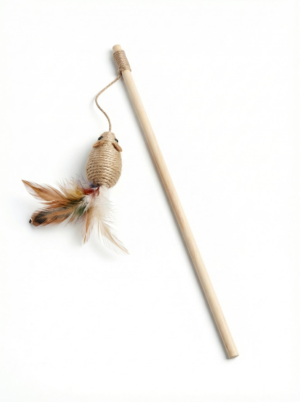 Colorful Feather Cat Wand Toy – Interactive Wooden Teaser for Cats