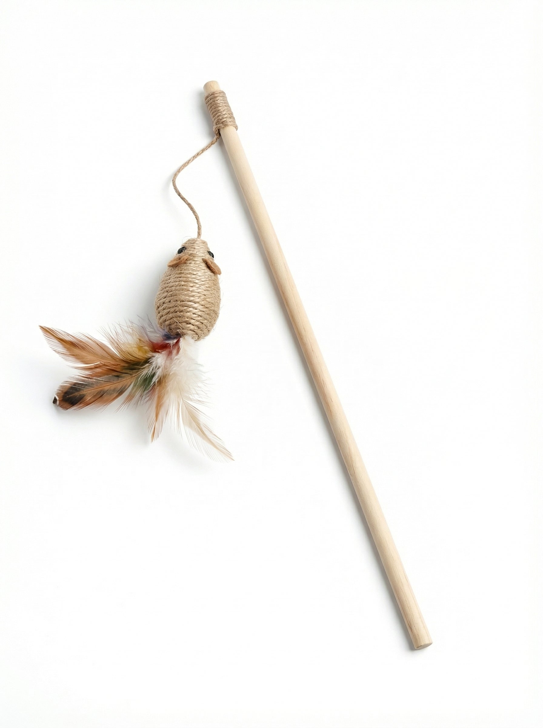 Colorful Feather Cat Wand Toy – Interactive Wooden Teaser for Cats