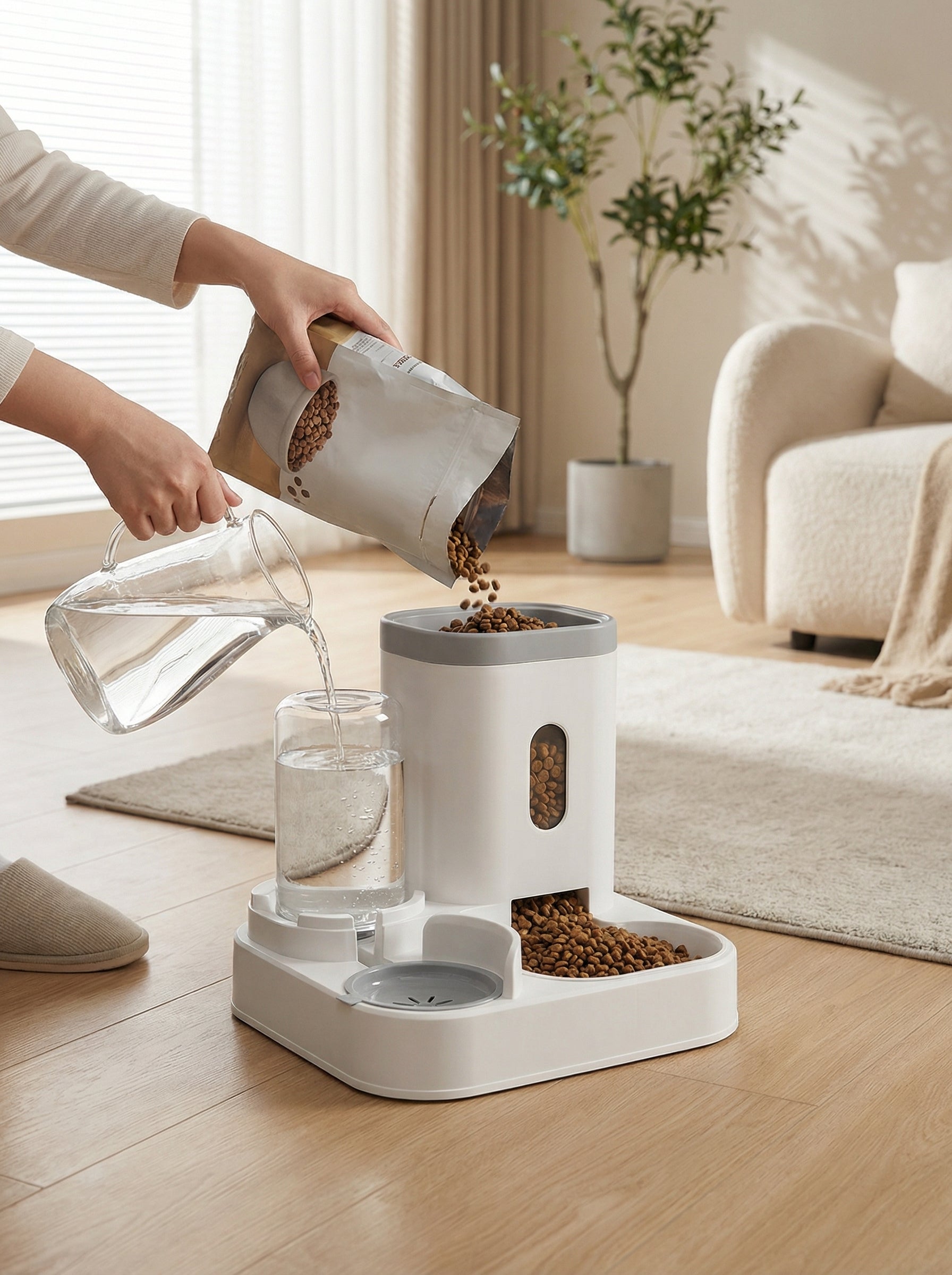 2-in-1 Automatic Pet Feeder & Water Fountain – Food Bowl + Circulating Water