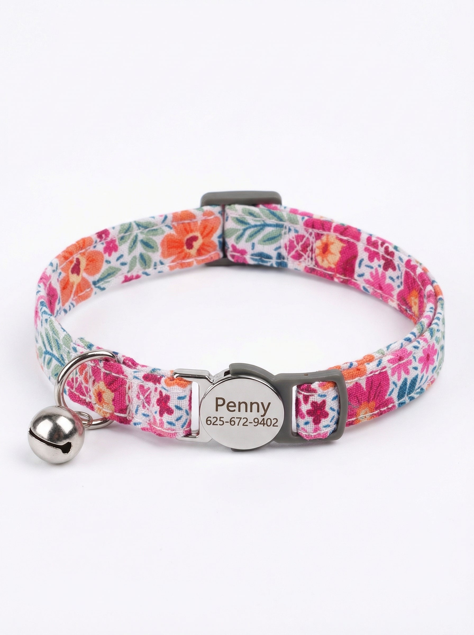 Personalized Cat Collar with Engraved Name Tag – Breakaway Safety Buckle