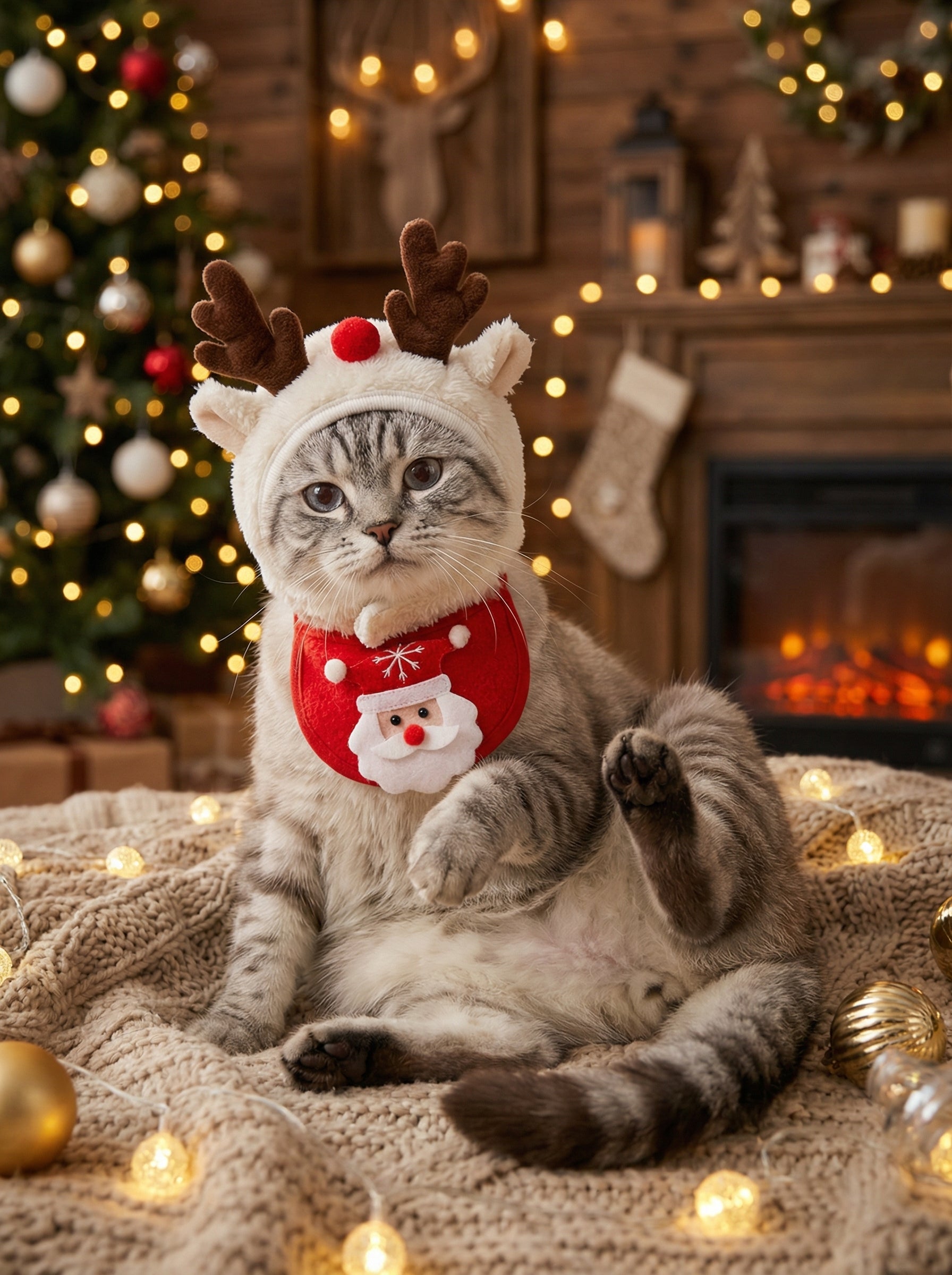 Christmas Pet Costume Set – Santa Hat, Bandana & Scarf for Cats & Dogs