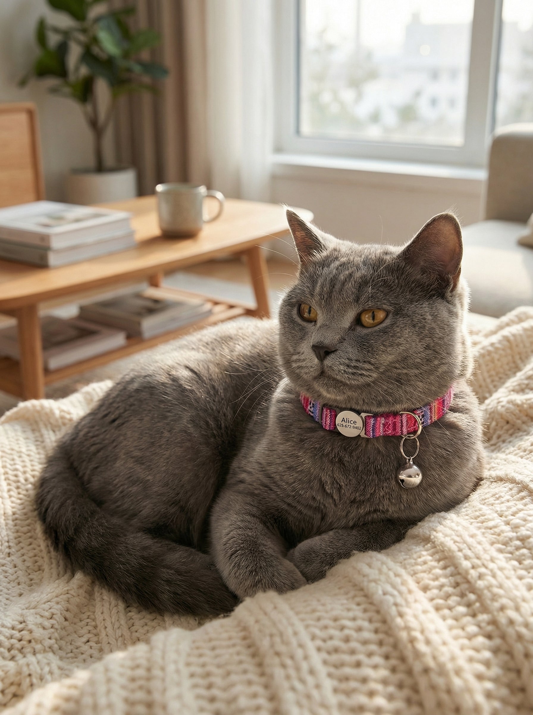 Cat Collar with Engraved Name Tag & Bell – Adjustable & Safe