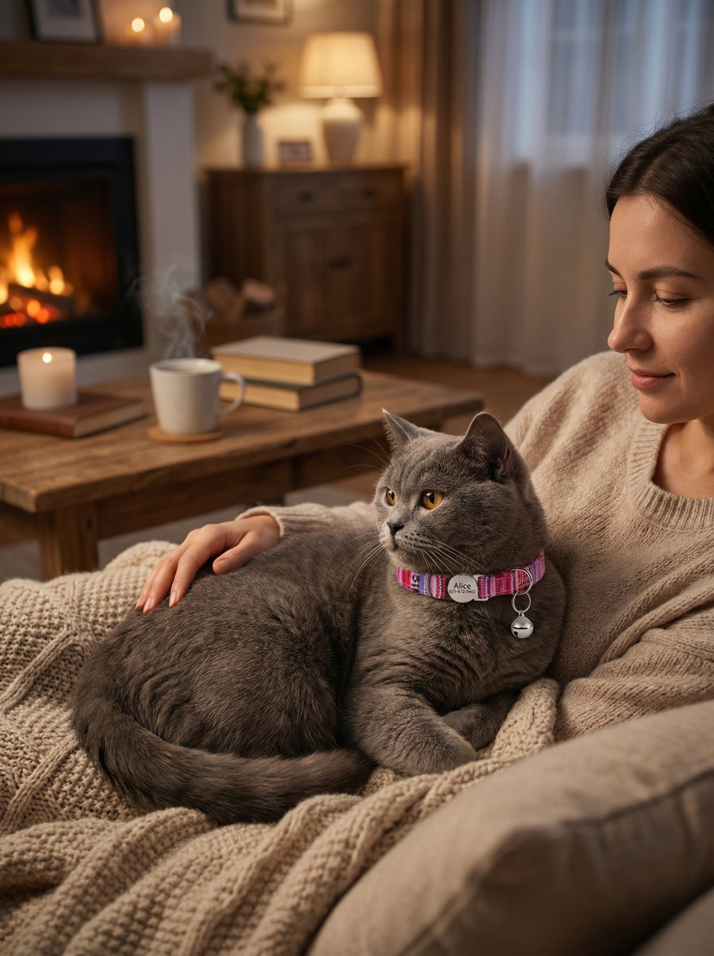 Cat Collar with Engraved Name Tag & Bell – Adjustable & Safe