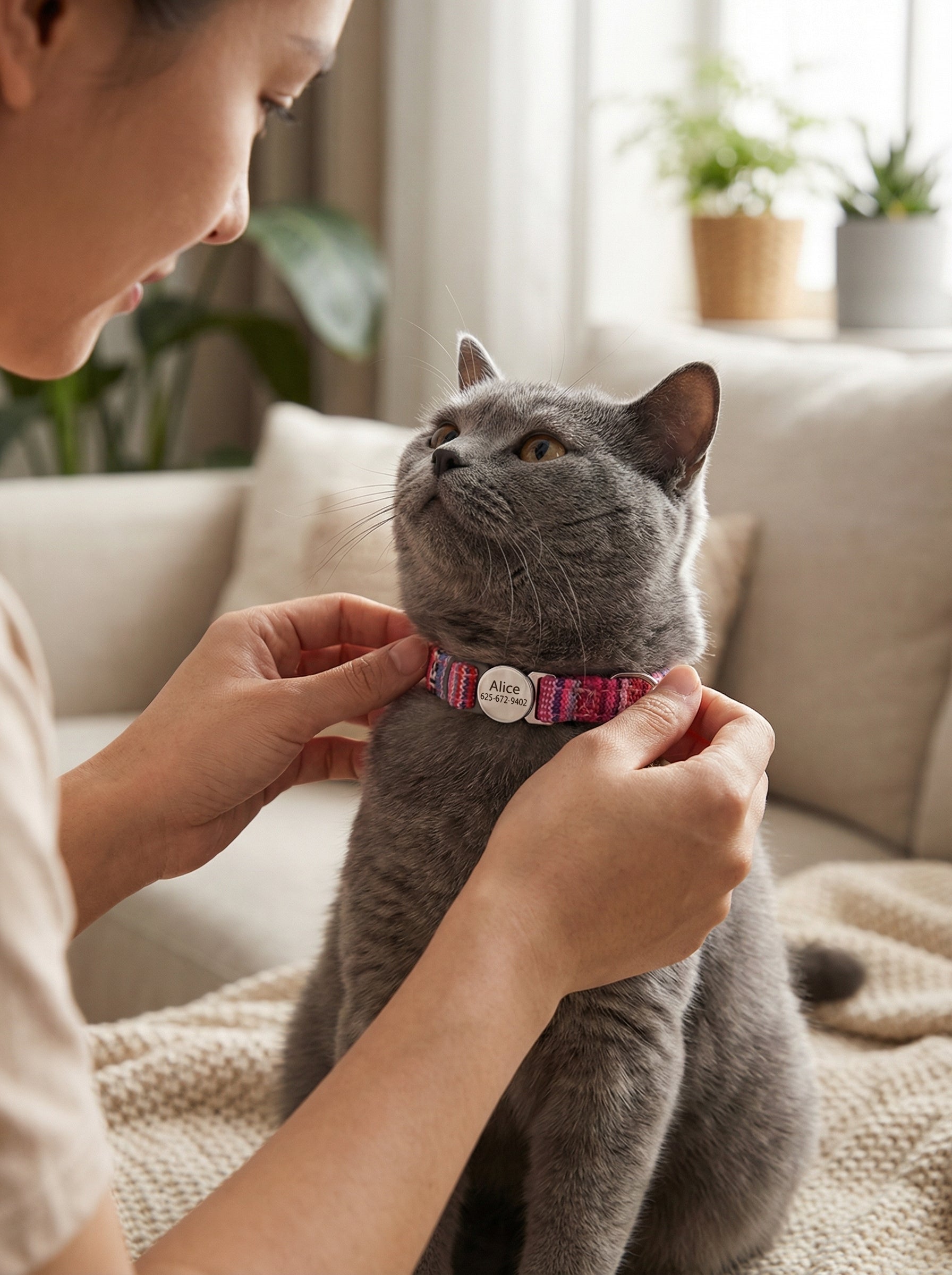 Cat Collar with Engraved Name Tag & Bell – Adjustable & Safe