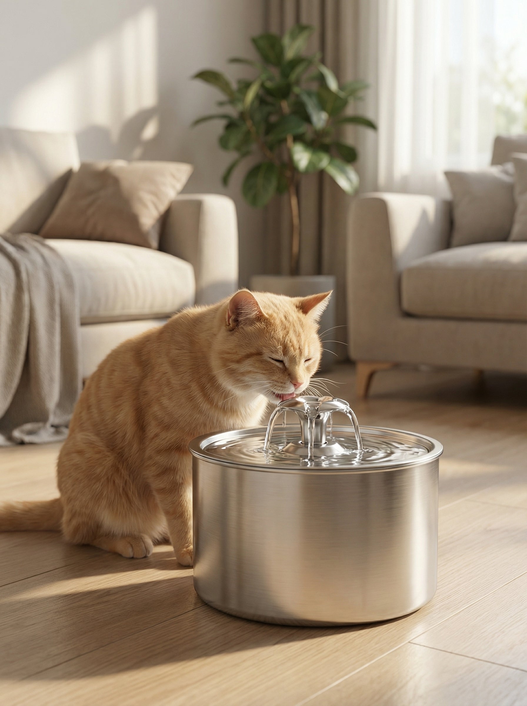 Stainless Steel Cat Water Fountain – 2.5L, LED Light & Auto Power-Off