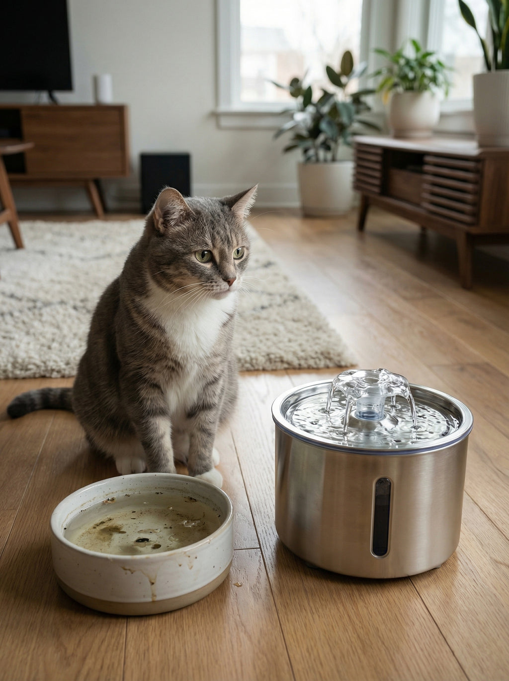 Stainless Steel Cat Water Fountain – 2.5L, LED Light & Auto Power-Off