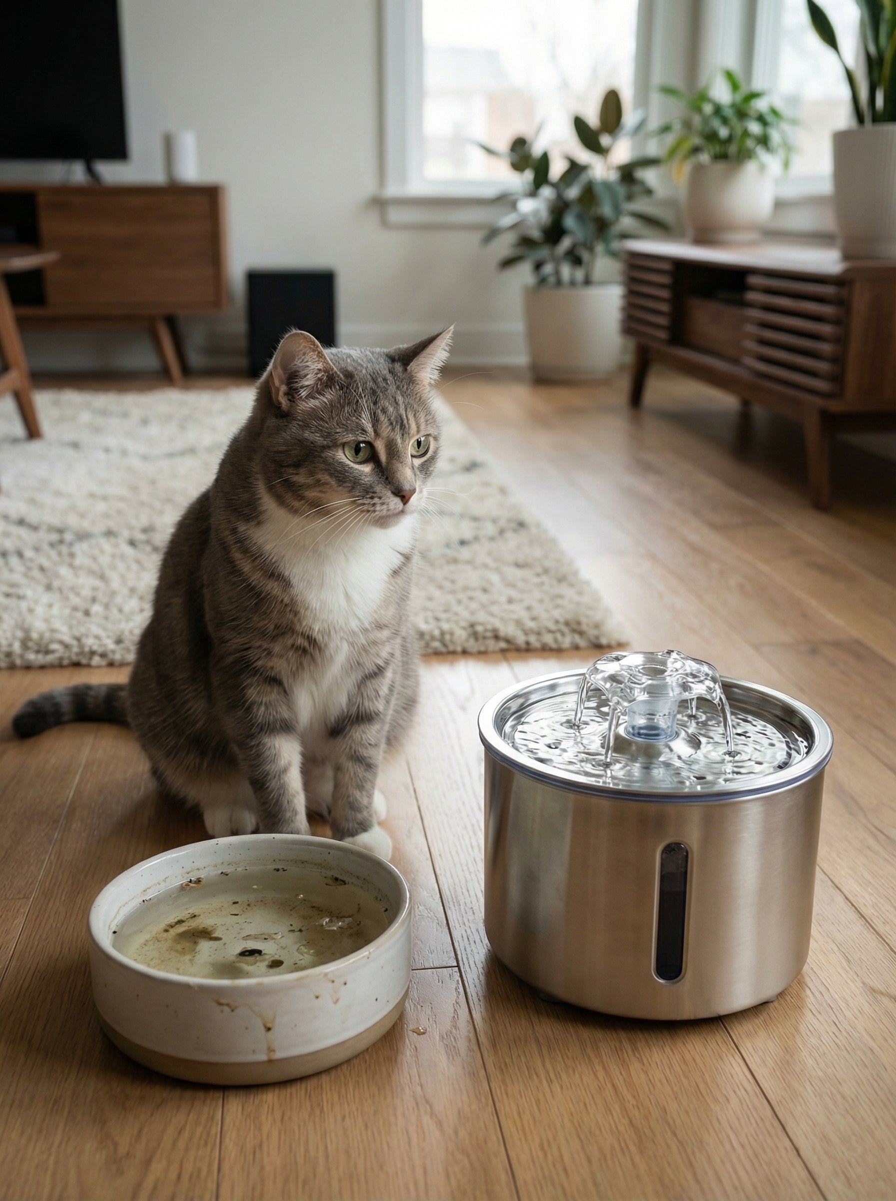 Stainless Steel Cat Water Fountain – 2.5L, LED Light & Auto Power-Off