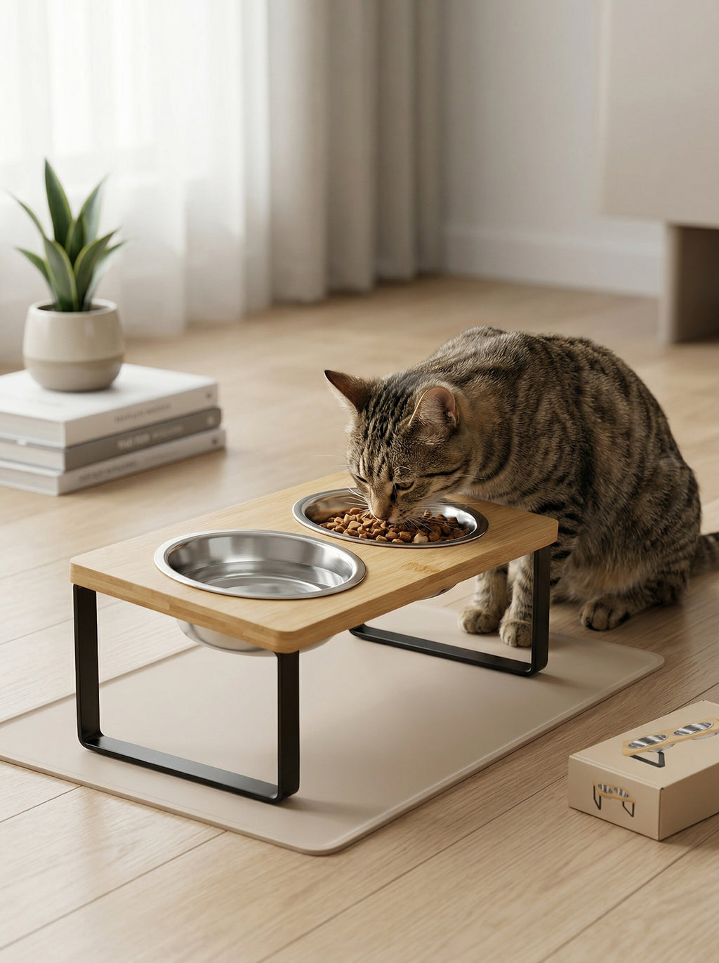 Double Bowl Feeder with Raised Stand – Comfortable & Healthy Eating for Cats