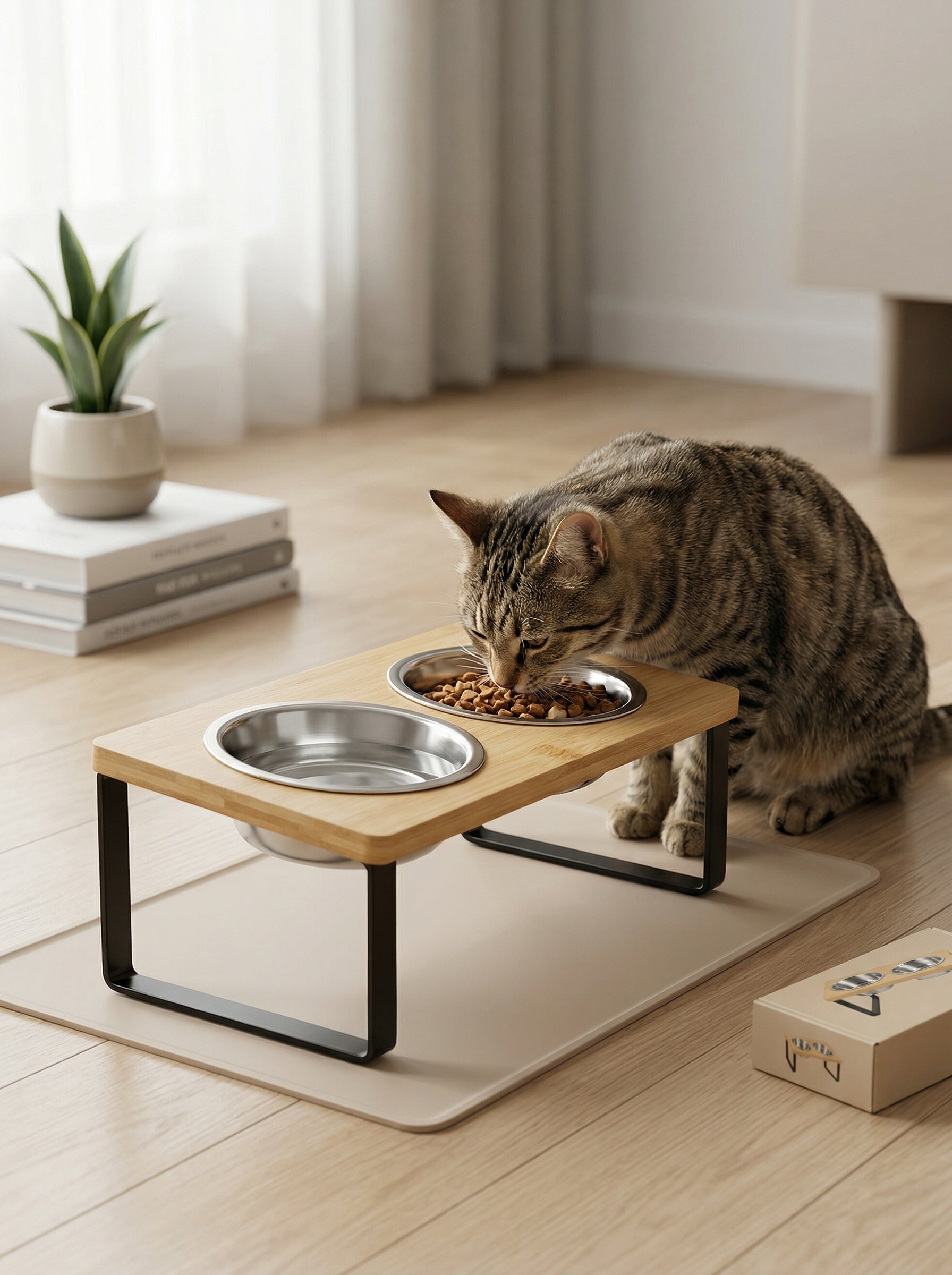 Double Bowl Feeder with Raised Stand – Comfortable & Healthy Eating for Cats