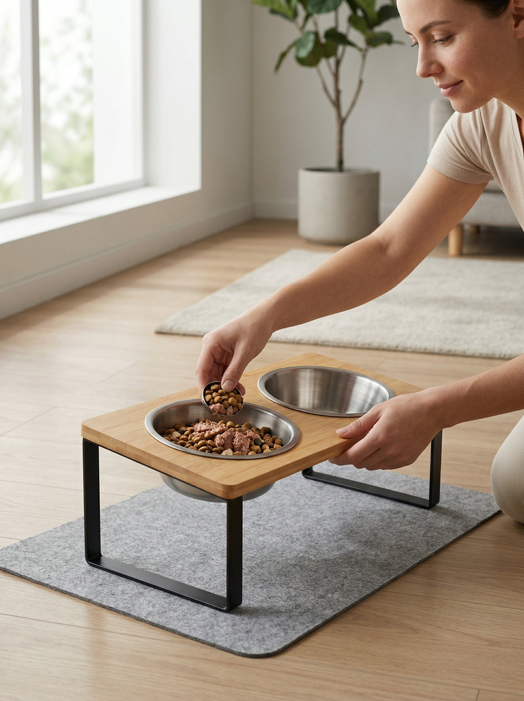 Double Bowl Feeder with Raised Stand – Comfortable & Healthy Eating for Cats