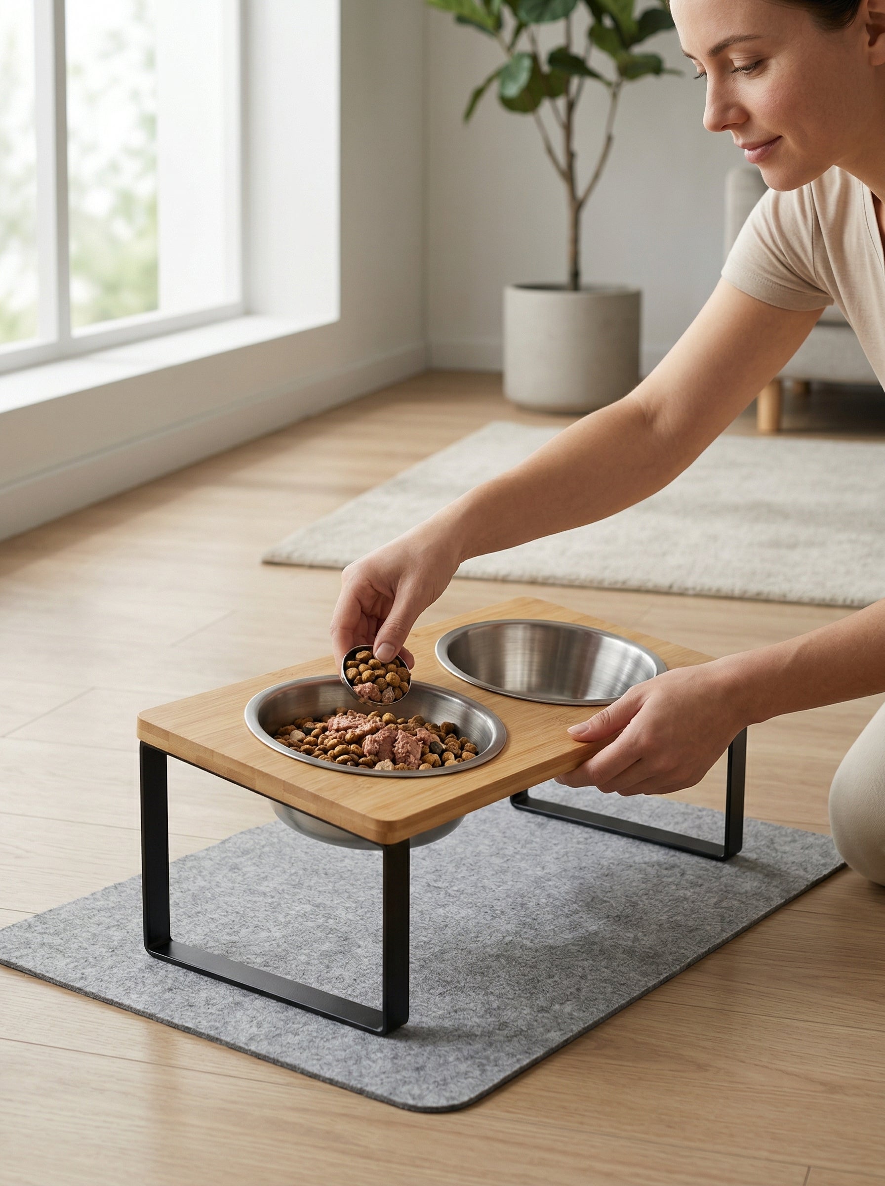 Double Bowl Feeder with Raised Stand – Comfortable & Healthy Eating for Cats