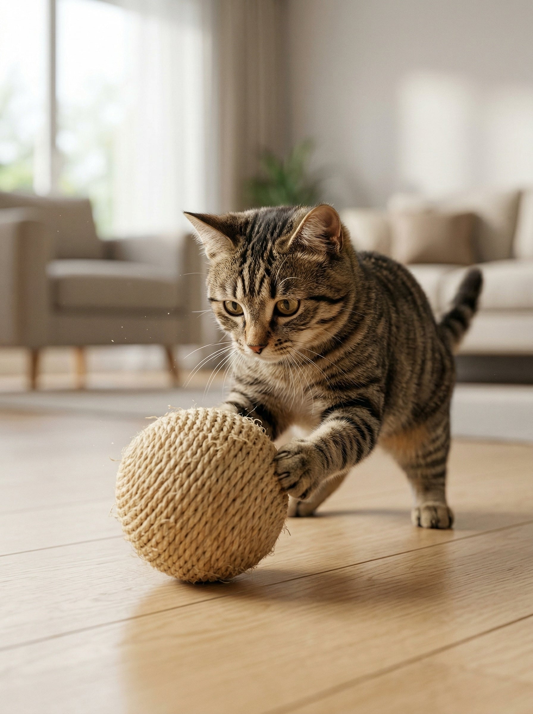 Interactive Sisal Cat Scratching Ball Toy – Teething & Teeth Cleaning with Sound