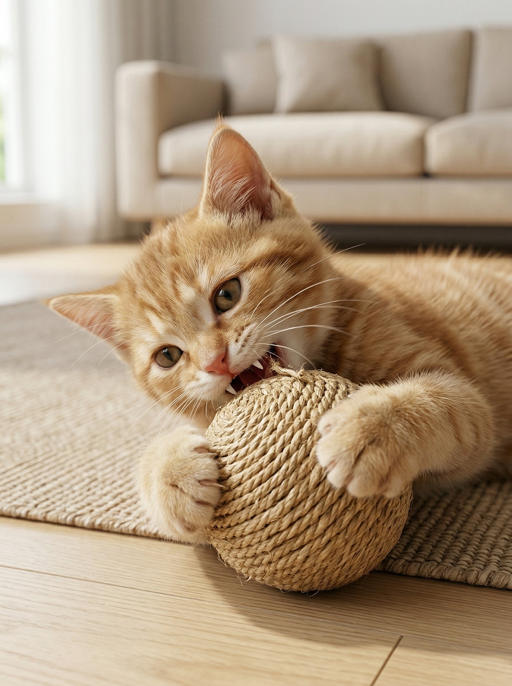 Interactive Sisal Cat Scratching Ball Toy – Teething & Teeth Cleaning with Sound