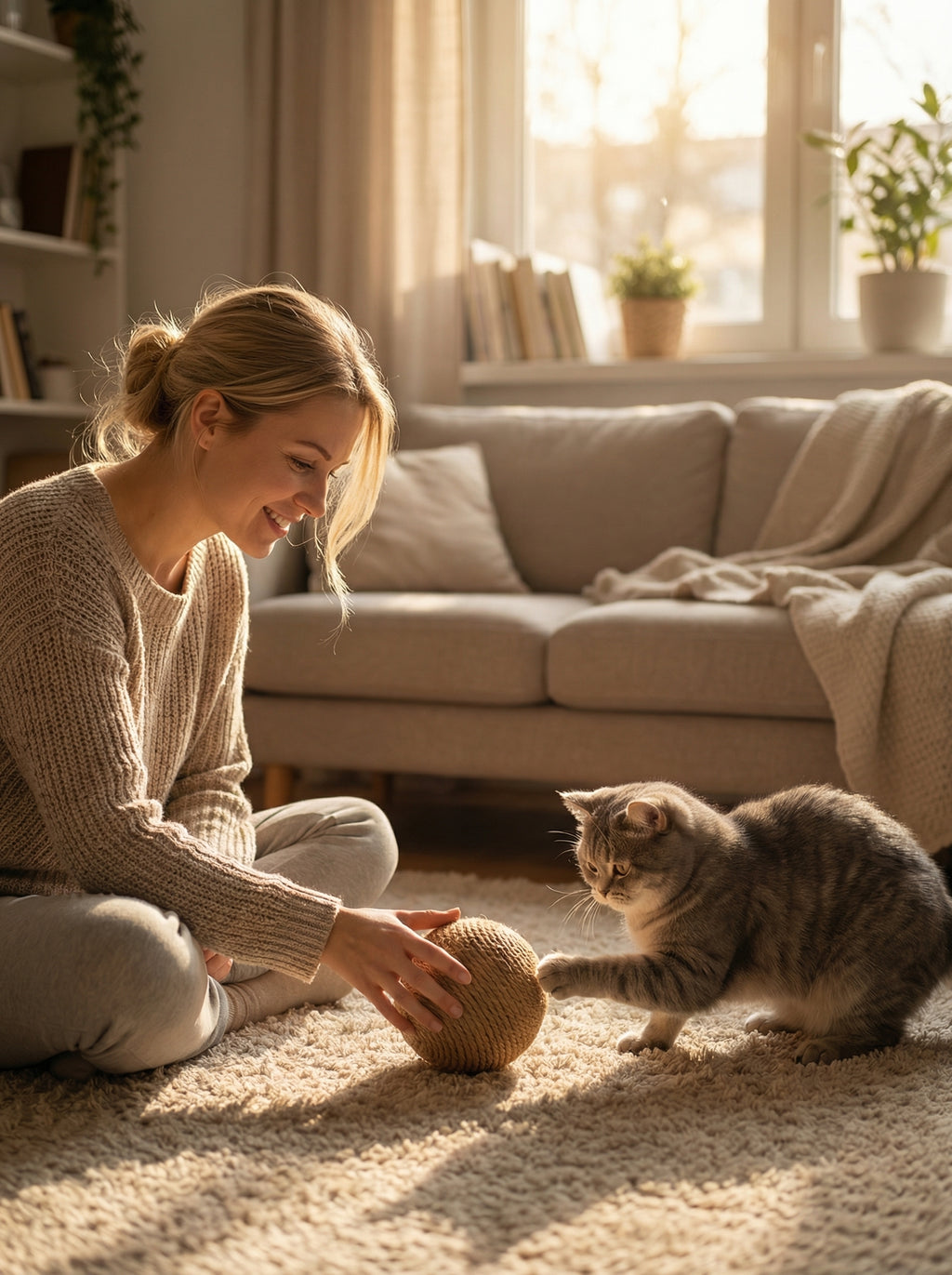 Interactive Sisal Cat Scratching Ball Toy – Teething & Teeth Cleaning with Sound