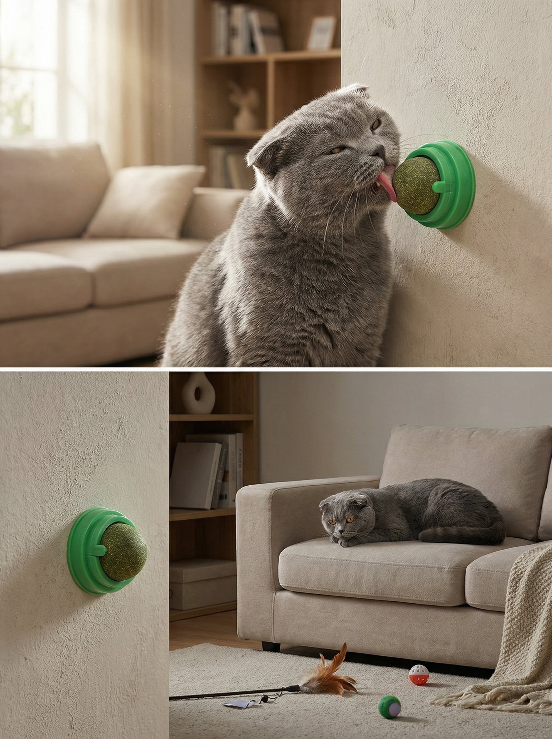 Natural Catnip Wall-Mounted Scratching Ball – Therapeutic & Healthy Cat Toy